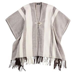 FAY Striped Wool Blend Poncho with Tassel Trim Women WPA015N Sweaters & Knitwear